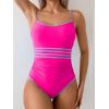 imageEomenie Womens One Piece Swimsuit Tummy Control Bathing Suit Spaghetti Strap Color Block Swim Suit 1 Piece Slim SwimwearHot Pink