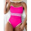 imageEomenie Womens One Piece Swimsuit Tummy Control Bathing Suit Spaghetti Strap Color Block Swim Suit 1 Piece Slim SwimwearHot Pink and White