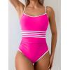imageEomenie Womens One Piece Swimsuit Tummy Control Bathing Suit Spaghetti Strap Color Block Swim Suit 1 Piece Slim SwimwearHot Pink and White