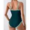 imageEomenie Womens One Piece Swimsuit Tummy Control Bathing Suit Spaghetti Strap Color Block Swim Suit 1 Piece Slim SwimwearPeacock Green and Blue
