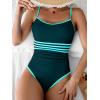 imageEomenie Womens One Piece Swimsuit Tummy Control Bathing Suit Spaghetti Strap Color Block Swim Suit 1 Piece Slim SwimwearPeacock Green and Blue