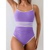 imageEomenie Womens One Piece Swimsuit Tummy Control Bathing Suit Spaghetti Strap Color Block Swim Suit 1 Piece Slim SwimwearPurple and White