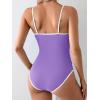 imageEomenie Womens One Piece Swimsuit Tummy Control Bathing Suit Spaghetti Strap Color Block Swim Suit 1 Piece Slim SwimwearPurple and White