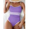 imageEomenie Womens One Piece Swimsuit Tummy Control Bathing Suit Spaghetti Strap Color Block Swim Suit 1 Piece Slim SwimwearPurple and White