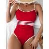 imageEomenie Womens One Piece Swimsuit Tummy Control Bathing Suit Spaghetti Strap Color Block Swim Suit 1 Piece Slim SwimwearRed and White