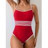 imageEomenie Womens One Piece Swimsuit Tummy Control Bathing Suit Spaghetti Strap Color Block Swim Suit 1 Piece Slim SwimwearRed and White