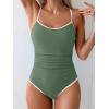 imageEomenie Womens One Piece Swimsuit Tummy Control Slimming Bathing Suit Color Block Spaghetti Strap 1 Piece Swim Suit SwimwearArmy Green and White