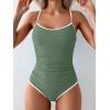 imageEomenie Womens One Piece Swimsuit Tummy Control Slimming Bathing Suit Color Block Spaghetti Strap 1 Piece Swim Suit SwimwearArmy Green and White