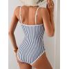 imageEomenie Womens One Piece Swimsuit Tummy Control Slimming Bathing Suit Color Block Spaghetti Strap 1 Piece Swim Suit SwimwearBlack White Stripe