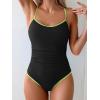 imageEomenie Womens One Piece Swimsuit Tummy Control Slimming Bathing Suit Color Block Spaghetti Strap 1 Piece Swim Suit SwimwearBlack and Green