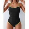 imageEomenie Womens One Piece Swimsuit Tummy Control Slimming Bathing Suit Color Block Spaghetti Strap 1 Piece Swim Suit SwimwearBlack and Green