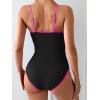 imageEomenie Womens One Piece Swimsuit Tummy Control Slimming Bathing Suit Color Block Spaghetti Strap 1 Piece Swim Suit SwimwearBlack and Hot Pink