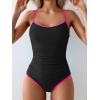 imageEomenie Womens One Piece Swimsuit Tummy Control Slimming Bathing Suit Color Block Spaghetti Strap 1 Piece Swim Suit SwimwearBlack and Hot Pink