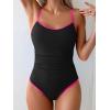 imageEomenie Womens One Piece Swimsuit Tummy Control Slimming Bathing Suit Color Block Spaghetti Strap 1 Piece Swim Suit SwimwearBlack and Hot Pink
