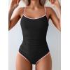 imageEomenie Womens One Piece Swimsuit Tummy Control Slimming Bathing Suit Color Block Spaghetti Strap 1 Piece Swim Suit SwimwearBlack and Pink