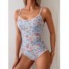 imageEomenie Womens One Piece Swimsuit Tummy Control Slimming Bathing Suit Color Block Spaghetti Strap 1 Piece Swim Suit SwimwearBlue Orange Printed