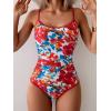 imageEomenie Womens One Piece Swimsuit Tummy Control Slimming Bathing Suit Color Block Spaghetti Strap 1 Piece Swim Suit SwimwearBlue Red Printed