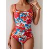 imageEomenie Womens One Piece Swimsuit Tummy Control Slimming Bathing Suit Color Block Spaghetti Strap 1 Piece Swim Suit SwimwearBlue Red Printed