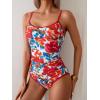 imageEomenie Womens One Piece Swimsuit Tummy Control Slimming Bathing Suit Color Block Spaghetti Strap 1 Piece Swim Suit SwimwearBlue Red Printed