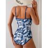 imageEomenie Womens One Piece Swimsuit Tummy Control Slimming Bathing Suit Color Block Spaghetti Strap 1 Piece Swim Suit SwimwearBlue White Printed