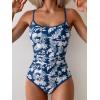imageEomenie Womens One Piece Swimsuit Tummy Control Slimming Bathing Suit Color Block Spaghetti Strap 1 Piece Swim Suit SwimwearBlue White Printed