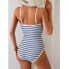 imageEomenie Womens One Piece Swimsuit Tummy Control Slimming Bathing Suit Color Block Spaghetti Strap 1 Piece Swim Suit SwimwearBlue White Stripe