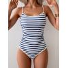 imageEomenie Womens One Piece Swimsuit Tummy Control Slimming Bathing Suit Color Block Spaghetti Strap 1 Piece Swim Suit SwimwearBlue White Stripe