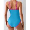 imageEomenie Womens One Piece Swimsuit Tummy Control Slimming Bathing Suit Color Block Spaghetti Strap 1 Piece Swim Suit SwimwearBlue and Hot Pink
