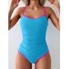 imageEomenie Womens One Piece Swimsuit Tummy Control Slimming Bathing Suit Color Block Spaghetti Strap 1 Piece Swim Suit SwimwearBlue and Hot Pink