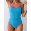 imageEomenie Womens One Piece Swimsuit Tummy Control Slimming Bathing Suit Color Block Spaghetti Strap 1 Piece Swim Suit SwimwearBlue and Hot Pink