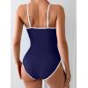 imageEomenie Womens One Piece Swimsuit Tummy Control Slimming Bathing Suit Color Block Spaghetti Strap 1 Piece Swim Suit SwimwearBlue and White