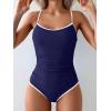 imageEomenie Womens One Piece Swimsuit Tummy Control Slimming Bathing Suit Color Block Spaghetti Strap 1 Piece Swim Suit SwimwearBlue and White