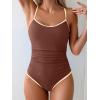 imageEomenie Womens One Piece Swimsuit Tummy Control Slimming Bathing Suit Color Block Spaghetti Strap 1 Piece Swim Suit SwimwearBrown