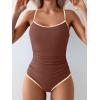 imageEomenie Womens One Piece Swimsuit Tummy Control Slimming Bathing Suit Color Block Spaghetti Strap 1 Piece Swim Suit SwimwearBrown