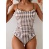 imageEomenie Womens One Piece Swimsuit Tummy Control Slimming Bathing Suit Color Block Spaghetti Strap 1 Piece Swim Suit SwimwearBrown White Printed