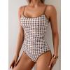 imageEomenie Womens One Piece Swimsuit Tummy Control Slimming Bathing Suit Color Block Spaghetti Strap 1 Piece Swim Suit SwimwearBrown White Printed