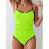 imageEomenie Womens One Piece Swimsuit Tummy Control Slimming Bathing Suit Color Block Spaghetti Strap 1 Piece Swim Suit SwimwearFluorescent Green