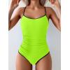 imageEomenie Womens One Piece Swimsuit Tummy Control Slimming Bathing Suit Color Block Spaghetti Strap 1 Piece Swim Suit SwimwearFluorescent Green