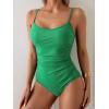 imageEomenie Womens One Piece Swimsuit Tummy Control Slimming Bathing Suit Color Block Spaghetti Strap 1 Piece Swim Suit SwimwearGreen