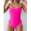imageEomenie Womens One Piece Swimsuit Tummy Control Slimming Bathing Suit Color Block Spaghetti Strap 1 Piece Swim Suit SwimwearHot Pink and White