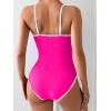 imageEomenie Womens One Piece Swimsuit Tummy Control Slimming Bathing Suit Color Block Spaghetti Strap 1 Piece Swim Suit SwimwearHot Pink and White