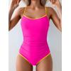 imageEomenie Womens One Piece Swimsuit Tummy Control Slimming Bathing Suit Color Block Spaghetti Strap 1 Piece Swim Suit SwimwearHot Pink and Yellow