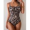 imageEomenie Womens One Piece Swimsuit Tummy Control Slimming Bathing Suit Color Block Spaghetti Strap 1 Piece Swim Suit SwimwearLeopard Printed