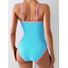 imageEomenie Womens One Piece Swimsuit Tummy Control Slimming Bathing Suit Color Block Spaghetti Strap 1 Piece Swim Suit SwimwearLight Blue and Pink