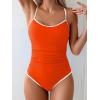 imageEomenie Womens One Piece Swimsuit Tummy Control Slimming Bathing Suit Color Block Spaghetti Strap 1 Piece Swim Suit SwimwearOrange and White
