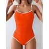 imageEomenie Womens One Piece Swimsuit Tummy Control Slimming Bathing Suit Color Block Spaghetti Strap 1 Piece Swim Suit SwimwearOrange and White