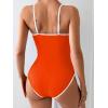 imageEomenie Womens One Piece Swimsuit Tummy Control Slimming Bathing Suit Color Block Spaghetti Strap 1 Piece Swim Suit SwimwearOrange and White