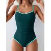 imageEomenie Womens One Piece Swimsuit Tummy Control Slimming Bathing Suit Color Block Spaghetti Strap 1 Piece Swim Suit SwimwearPeacock Green and Blue