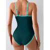 imageEomenie Womens One Piece Swimsuit Tummy Control Slimming Bathing Suit Color Block Spaghetti Strap 1 Piece Swim Suit SwimwearPeacock Green and Blue
