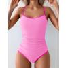 imageEomenie Womens One Piece Swimsuit Tummy Control Slimming Bathing Suit Color Block Spaghetti Strap 1 Piece Swim Suit SwimwearPink
